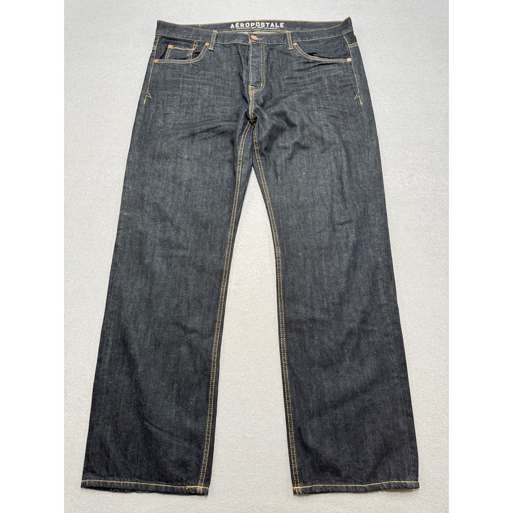 Aeropostale Jeans Men's 38x32 Black Indigo Denim Essex Straight Leg‎ Button Fly